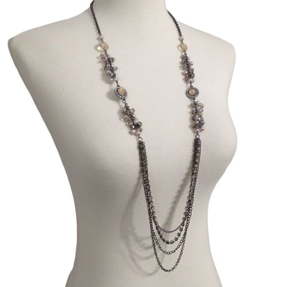 Bohemian Multi Strand Necklace Rhinestones Beaded Gunmetal Simply Vera Wang - Picture 13 of 16